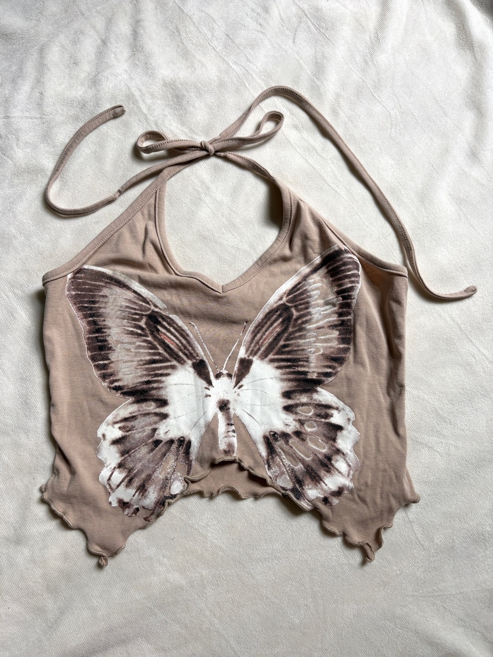 Cider Butterfly Graphic Crop Halter Top Size XS | Boho Fairy Grunge